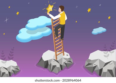 3D Isometric Flat Vector Conceptual Illustration of Dream, Reaching Business Goal