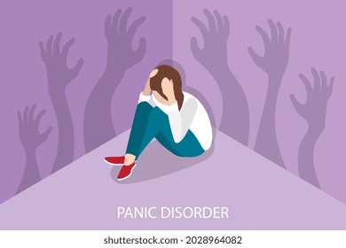 3D Isometric Flat Vector Conceptual Illustration Of Panic Disorder, Fear Attack