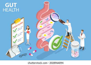 3D Isometric Flat Vector Conceptual Illustration Of Gut Health, Healthy Gut Microbiota