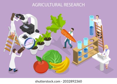 3D Isometric Flat Vector Conceptual Illustration of Agricultural Research, Plant Breeding and Cultivation