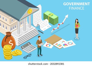 3D Isometric Flat Vector Conceptual Illustration Of Government Finance, Public Money Management