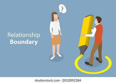 3D Isometric Flat Vector Conceptual Illustration of Relationship Boundary, Comfortable Friend Zone Limit