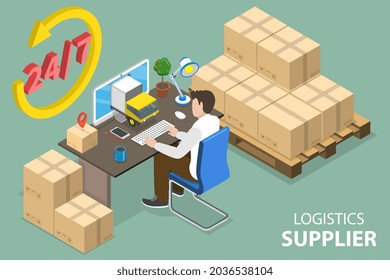 3D Isometric Flat Vector Conceptual Illustration of Logistics Supplier, Global Logistic Distribution Service