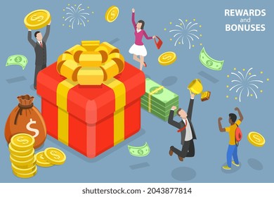 3D Isometric Flat Vector Conceptual Illustration of Rewards and Bonuses, Loyalty and Referral Marketing Program