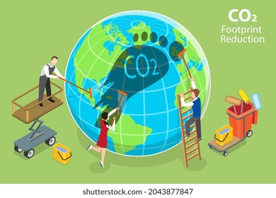 3D Isometric Flat Vector Conceptual Illustration of CO2 Footprint Reduction, Alternative Energy Usage to Reduce Environment Danger