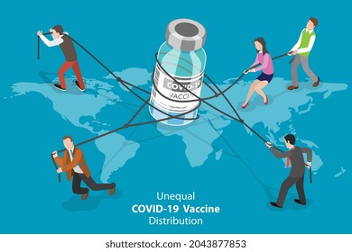 3D Isometric Flat Vector Conceptual Illustration of Unequal COVID-19 Vaccine Distribution, Differences in Vaccine Delivery