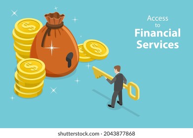 3D Isometric Flat Vector Conceptual Illustration of Access To Financial Services, Digital Financial Services