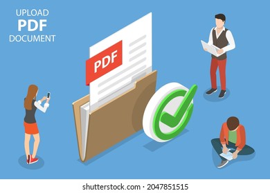 3D Isometric Flat Vector Conceptual Illustration Of PDF Document, Online File Sharing