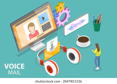 3D Isometric Flat Vector Conceptual Illustration of Voice Mail, Online Communcation and Online Chat Technology