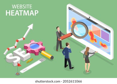 3D Isometric Flat Vector Conceptual Illustration of Website Heatmap, User Behavior Analysis Tool