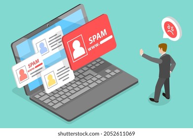 3D Isometric Flat Vector Conceptual Illustration of Link Spam, Spam Protection and Antispam Technology