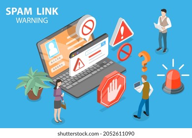 3D Isometric Flat Vector Conceptual Illustration of Spam Link Warning, Cyber Securiy Threats