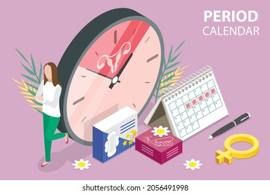 3D Isometric Flat Vector Conceptual Illustration of Women Period Calendar , Ovulation Calculator
