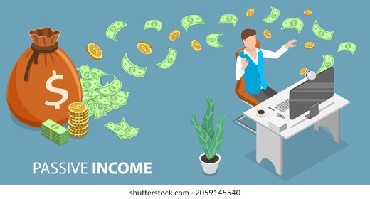 3D Isometric Flat Vector Conceptual Illustration of Passive Income, Make Money Online