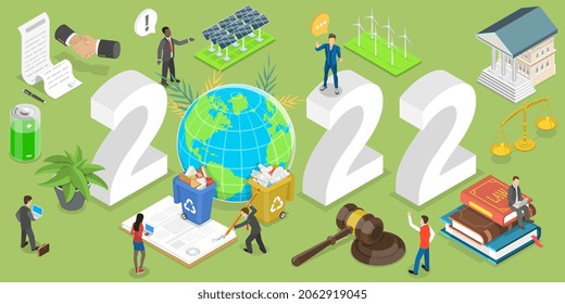 3D Isometric Flat Vector Conceptual Illustration of New Year Environmental Legislation, Pollution Prevention Laws