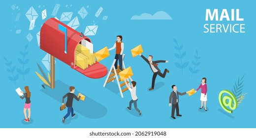 3D Isometric Flat Vector Conceptual Illustration of Mail Service, Email Marketing and Advertising Campaign