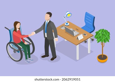 3D Isometric Flat Vector Conceptual Illustration of Hiring People With Disabilities, New Employee Job Interview