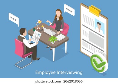 3D Isometric Flat Vector Conceptual Illustration of Employee Interviewing, Recruiting Staff in Company