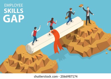 3D Isometric Flat Vector Conceptual Illustration of Employee Skills Gap, Getting New Skills for Career Growth
