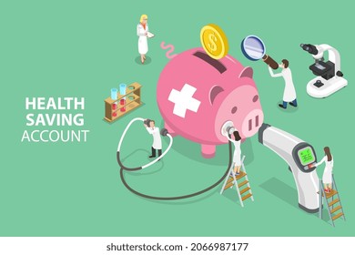 3D Isometric Flat Vector Conceptual Illustration of Health Saving Account, Health Insurance and Healthcare