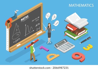 3D Isometric Flat Vector Conceptual Illustration of Mathematics, Maths Learning Course