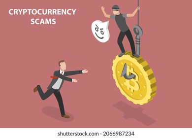 3D Isometric Flat Vector Conceptual Illustration of Cryptocurrency Scams, Digital Currency Theft