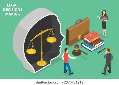 3D Isometric Flat Vector Conceptual Illustration of Legal Decisions Making, Verdict and Legislation Authority