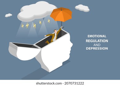 3D Isometric Flat Vector Conceptual Illustration of Emotional Regulation And Depression, Emotional Imbalance