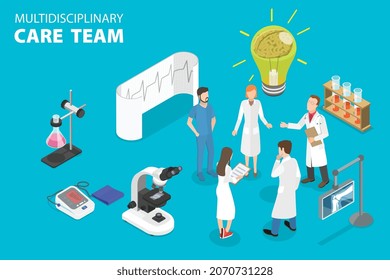 3D Isometric Flat Vector Conceptual Illustration Of Multidisciplinary Care Team, Teamwork Of Professional Doctors And Nurses