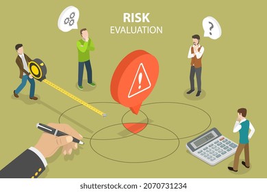 3D Isometric Flat Vector Conceptual Illustration of Risk Evaluation, Company Performance Analysis