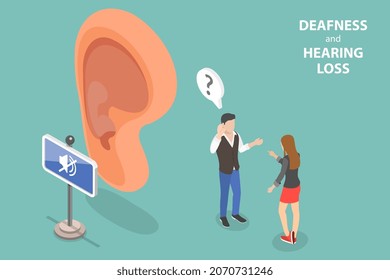 3D Isometric Flat Vector Conceptual Illustration of Deafness And Hearing Loss, Otolaryngology Medicine