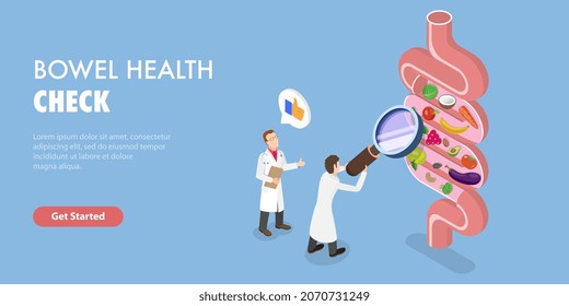 Ilustración conceptual de la revisión de la salud de Bowel, el bienestar intestinal y la salud