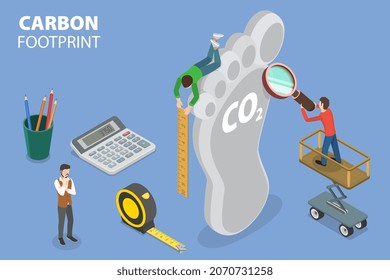 3D Isometric Flat Vector Conceptual Illustration of Carbon Footprint, CO2 Emission Pollution