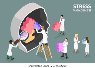 3D Isometric Flat Vector Conceptual Illustration of Stress Management, Mental Health Medical Treatment