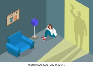 3D Isometric Flat Vector Conceptual Illustration of Domestic Violence, Family Abuse and Gendered Crime