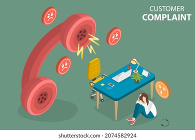 3D Isometric Flat Vector Conceptual Illustration of Client Complaint, Bad Customer Support Service