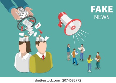 3D Isometric Flat Vector Conceptual Illustration of Fake News, Misleading Information Presented as True