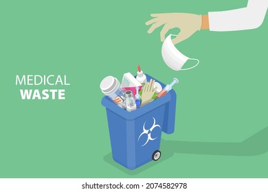 3D Isometric Flat Vector Conceptual Illustration of Medical Waste Disposal, Hospital Biohazard Waste Management