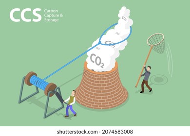 3D Isometric Flat Vector Conceptual Illustration of CCS - Carbon Capture And Storage, Reducing CO2 Level