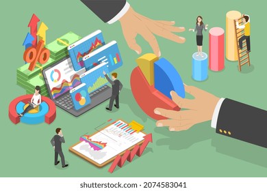 3D Isometric Flat Vector Conceptual Illustration of Shares And Dividends, Investment and Profit Sharing