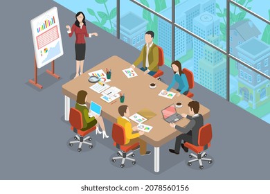 3D Isometric Flat Vector Conceptual Illustration of Boardroom, Business Concefence and Teamwork