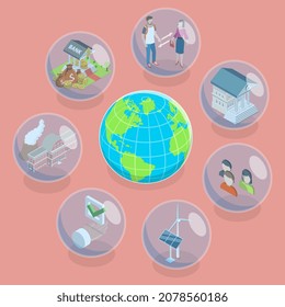 3D Isometric Flat Vector Conceptual Illustration of ESG - Environmental, Social and Corporate Governance, Sustainable and Ethical Business