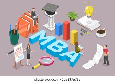 3D Isometric Flat Vector Conceptual Illustration of MBA - Master Of Business Administration, Investment Management Graduate Degree