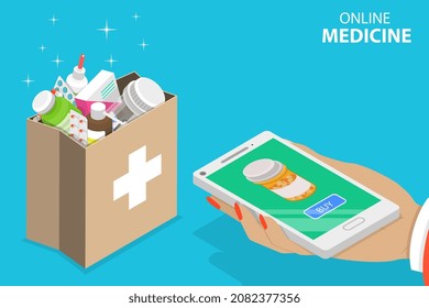 3D Isometric Flat Vector Conceptual Illustration of Online Medicine, Digital Pharmacy Store