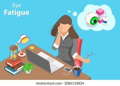 3D Isometric Flat Vector Conceptual Illustration of Eye Fatigue, Allergic Conjunctivitis Infection