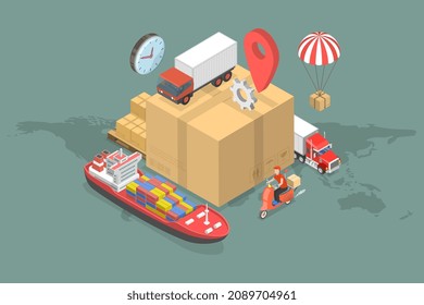 3D Isometric Flat Vector Conceptual Illustration of Logistics And Delivery, Global Cargo Shipping