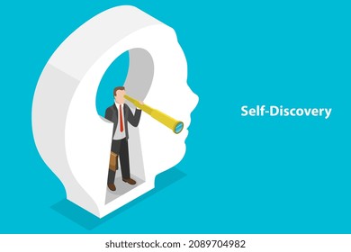 3D Isometric Flat Vector Conceptual Illustration of Self-discovery , Positive Psychology and Self Awareness