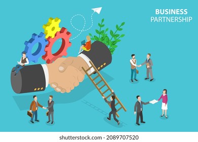 3D Isometric Flat Vector Conceptual Illustration of Business Partnership, Effective Teamwork and Collaboration