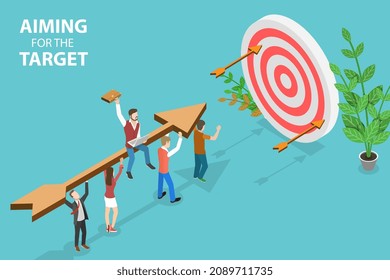 3D Isometric Flat Vector Conceptual Illustration of Aiming For the Target, Achieving Business Goals