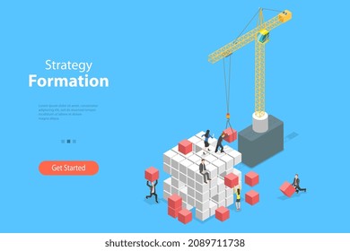 3D Isometric Vector plano Conceptual Ilustración de la formación estratégica, el trabajo en equipo y la cooperación empresarial